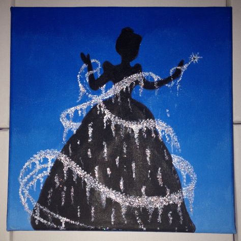 Cinderella canvas Cinderella Silhouette, Disney Silhouette Art, Disney Canvas Art, Christmas Easy, Disney Canvas, Disney Paintings, Christmas Paintings On Canvas, Sketch Portrait, Small Canvas Paintings