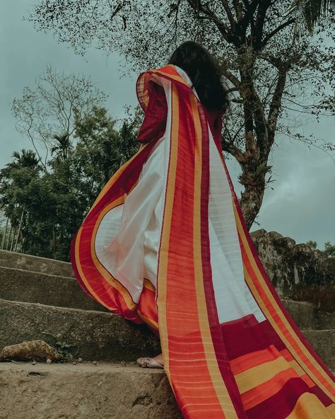 Saree, Red, White