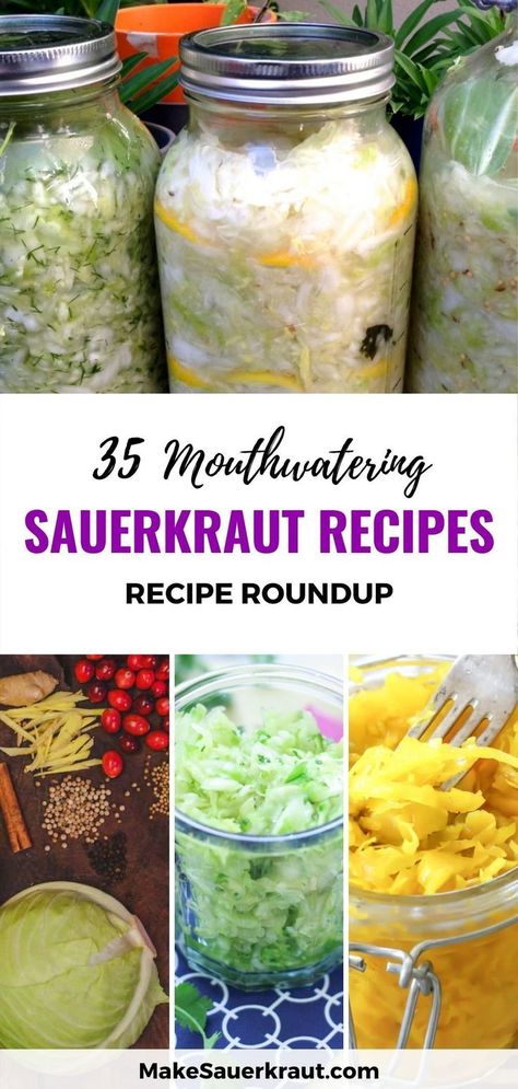 Spicy Sauerkraut Recipes, Homemade Sauerkraut Recipes, Homemade Sourkraut, Sourkrout Recipes, Red Cabbage Sauerkraut, Kimchi Recipes, Fermented Recipes, Fermented Vegetables Recipes, Fermented Sauerkraut