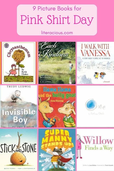 9 Picture Books for Pink Shirt Day Pink Shirt Day Activities For Kids, Pink Shirt Day Bulletin Board, Pink Shirt Day Art, Pink Shirt Day Kindergarten, Pink Shirt Day Svg Free, Fun Pink T-shirt For End Of School Year, Pink Shirt Day, The Invisible Boy, Willow Sticks