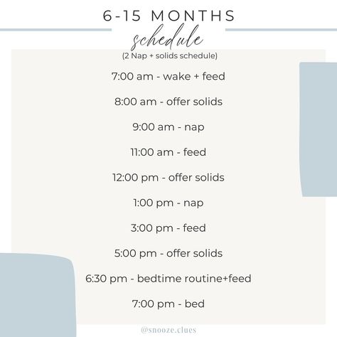 🚨 SAVE THIS POST 🚨 One of the biggest regrets I hear from parents is transitioning to one nap too soon. Hang on to those two naps for as long as you can! Here’s one of my go-to schedules for babies aged 6-15 months (or older, if you can maintain two naps). What age schedule would you like to see next? #snoozeclues #sleepschedule #6monthsleepschedule #12monthsleepschedule #babysleep #toddlersleep #babysleeptips #sleeptraining #sleepregression 6 Month Nap Schedule, 5 Month Old Schedule, 6 Month Sleep Schedule, 2 Nap Schedule, Baby Schedule, Bun In The Oven, Toddler Sleep, Sleep Schedule, 6 Month Olds