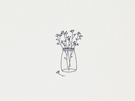 Nature jar by Michael Rayback Plant In A Jar Tattoo, Jar Flowers Drawing, Jar Of Flowers Drawing, Flower In A Jar Tattoo, Jar Of Flowers Tattoo, Jar With Flowers Tattoo, Nature Doodles Simple, Jar Tattoo Design, Environment Tattoo