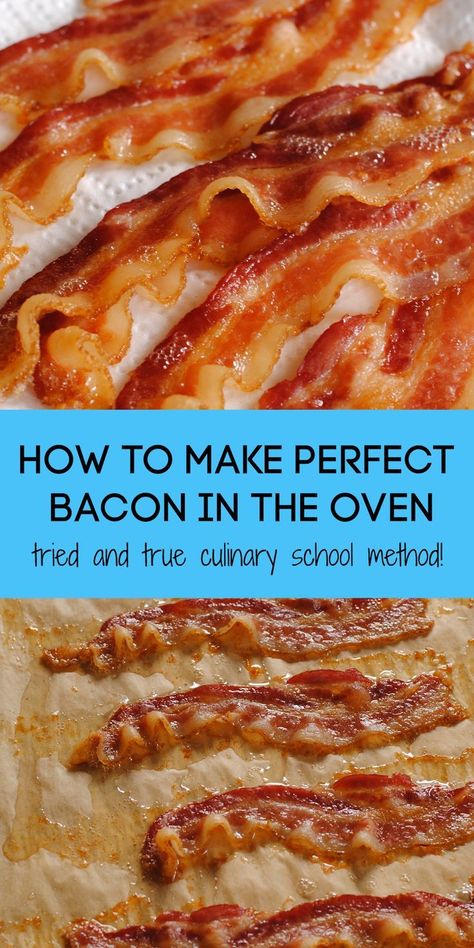 Crispy Bacon In Oven, Oven Bacon, Perfect Bacon, Oven Baked Bacon, Bacon In The Oven, Cooking Bacon, Baked Bacon, Turkey Bacon, Culinary School