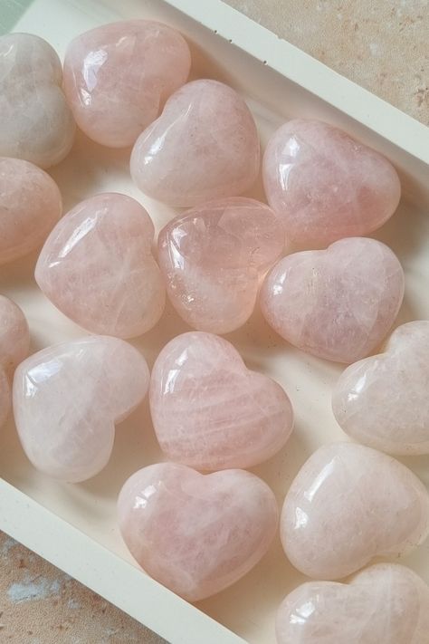 High quality Rose Quartz hearts, the perfect pocket crystal or gift for loved one - available now ✨ Pink Wonyoungism, Rose Crystal Quartz, Immaculate Vibes, Heart Rose Quartz, Princess Core, The Worst Witch, Rose Quartz Heart, Crystal Light, Lucky Charms