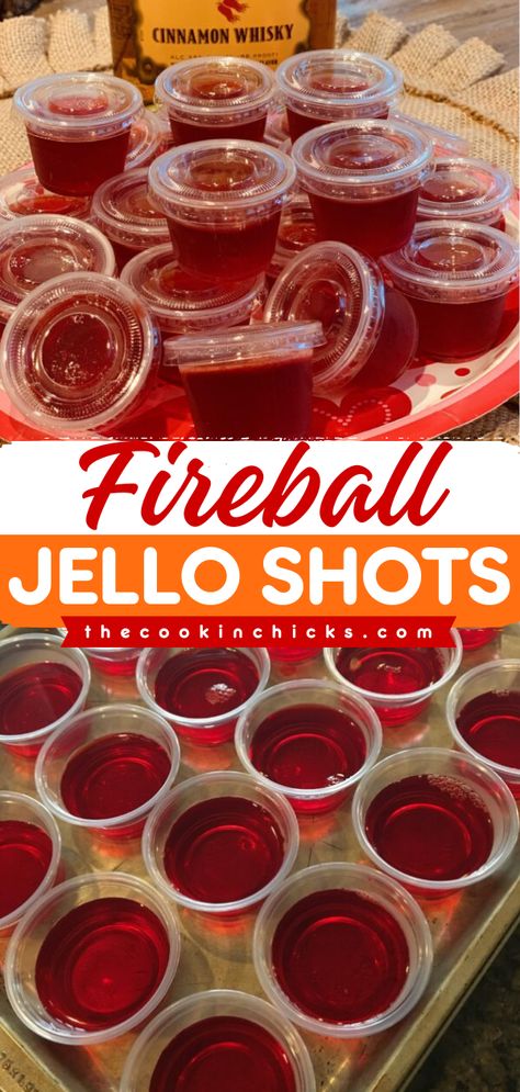 Turn to this jello shot recipe for an easy 4th of July drink! It's a summer cocktail recipe featuring fireball whiskey. Fun to drink with an amazing taste, these Fireball Jello Shots are sure to be a crowd favorite! Tailgate Alcohol Ideas, Fireball Shots Jello, Simple Jello Shots, Fire Ball Jello Shots Recipe, Cherry Fireball Jello Shots, Sangria Jello Shots Recipes, Mimosa Jello Shots Recipes, Soju Jello Shots, Jello Shots With Titos