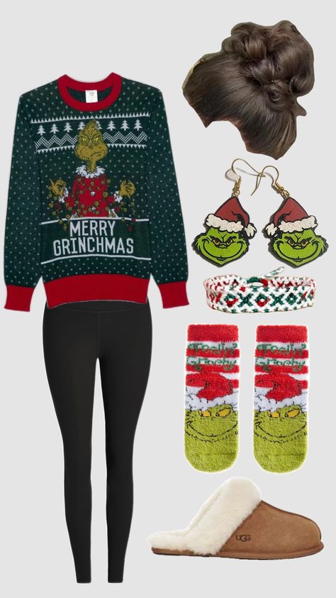 Grinch outfit inspo #grinch #outfit #inspo #school #event Grinch Christmas Party Outfits, Grinch Themed Outfits, Grinch Christmas Outfits, Grinch Spirit Day, Diy Grinch Costume Women, Christmas Spirit Week Outfits, Grinch Day At School Outfit, Grinch Outfit Ideas, Holiday Whobilation