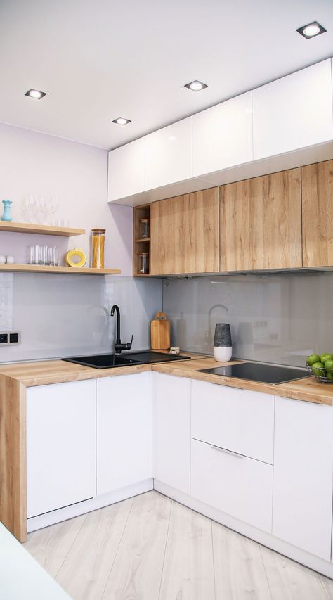 Small White Kitchens, Stylish Kitchen Design, Tiny Kitchen Design, Small Modern Kitchens, Interior Dapur, Simple Kitchen Design, Small Apartment Kitchen, Kabinet Dapur, Kitchen Design Modern Small