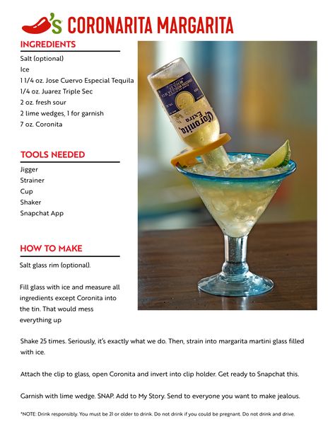 Chili's | Coronita Margarita Recipe Chilis Margarita Recipe, Henesy Drink, Fireball Margarita Recipe, Blue Raspberry Margarita, Coronarita Recipe, Fireball Drinks Recipes, Raspberry Margarita Recipe, Raspberry Margarita, Hard Drinks