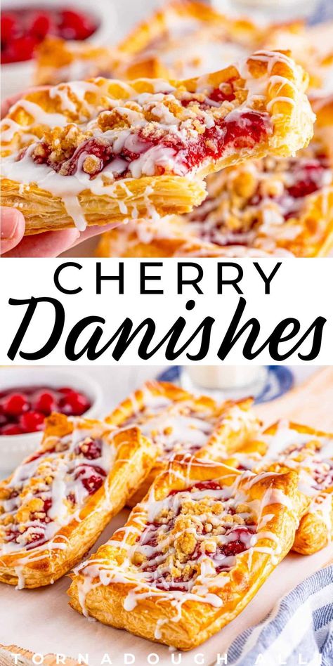 Cream Cheese Cherry Pie, Breakfast Danish, Puff Pastry Desserts, Chocolate Glazed Donuts, Easy Puff Pastry, Cherry Filling, Danish Pastry, Danish Food, Cherry Recipes