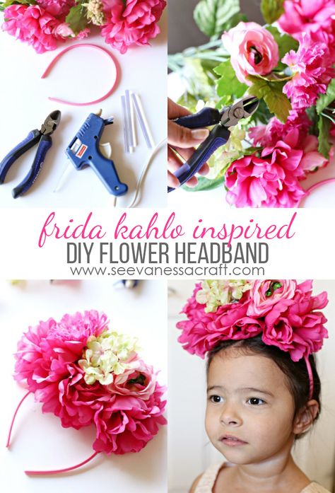 Diy Frida Kahlo Headband, Frida Kahlo Flower Crown Diy, Mexican Flower Crown Diy, How To Make Flower Headbands, Frida Kahlo Headband, Diy Flower Headband, Frida Kahlo Flower Crown, Frida Kahlo Birthday, Crafts From Around The World