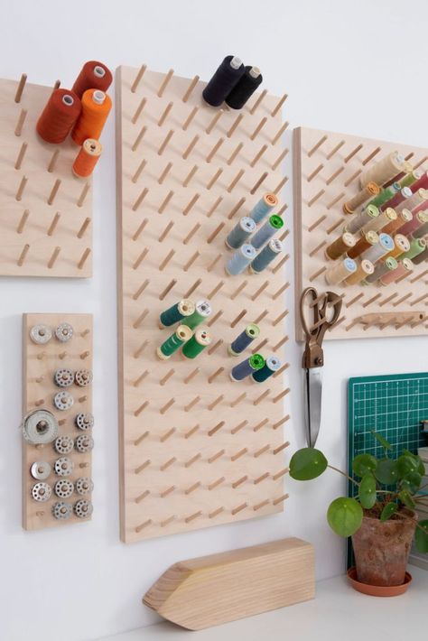 Pegboard Wall, Thread Rack, Sewing Station, Sewing Room Inspiration, Sewing Room Storage, Board Rack, Storage Hanging, Sewing Room Design, Thread Storage