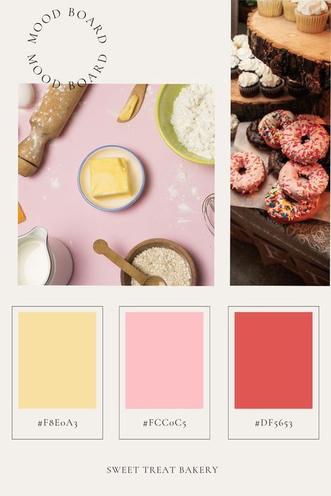 Bright and Lively. Sweet treat bakery Mood board. Bakery Design, Card Tags, Sweet Treat, Mood Boards, Sweet Treats, Mood Board, Character Art