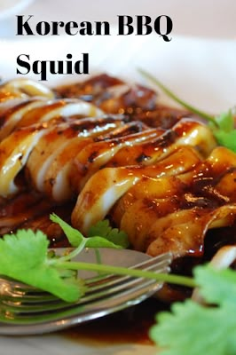 16. Korean BBQ Squid Squid Bbq Recipes, Bbq Squid Grilled Calamari, Korean Calamari Recipes, Asian Calamari Recipes, Baked Squid Recipes, Sotong Recipe, Squid Recipes Asian, Korean Squid Recipe, Squid Skewers