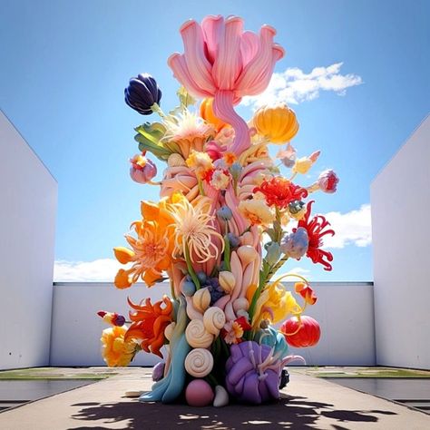 Abstract Flower Sculpture, Flower Installation Art, Ken Kelleher, Colorful Art Installations, Colorful Sculpture, Sculpture Flower, Floral Sculpture, Traditional Sculptures, Foam Art