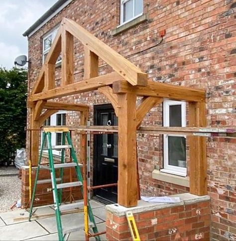 Building An Exterior Door Frame, Oak Porches Timber Frames, Timber Porch Front Entry, Oak Frame Porch, Oak Porch Ideas, Timber Porch, Exterior Door Frame, Oak Porch, Open Porch