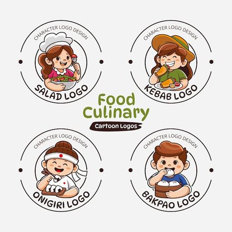 Culinary food cartoon logo, cute style l... | Premium Vector #Freepik #vector #cartoon-character #cute-logo #cartoon-logo #mascot-logo Food Mascot Logo, Snacks Logo Design, Hungry Logo, Logo Food Design, Food Brand Logo, Food Logo Ideas, Logo Produk, Food Mascot, Monster Logo