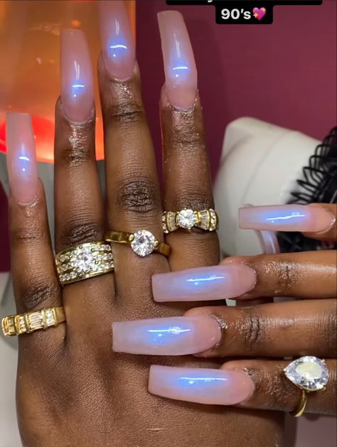 Cotton Candy Acrylic Nails, Curved 90s Nails, Curved Junk Nails, 90s Curved Nails Medium, 90s Pedicure, Long Curved Acrylic Nails Coffin, 90s Curved Nails Long, Nail Designs Encapsulated, Curved Square Nails