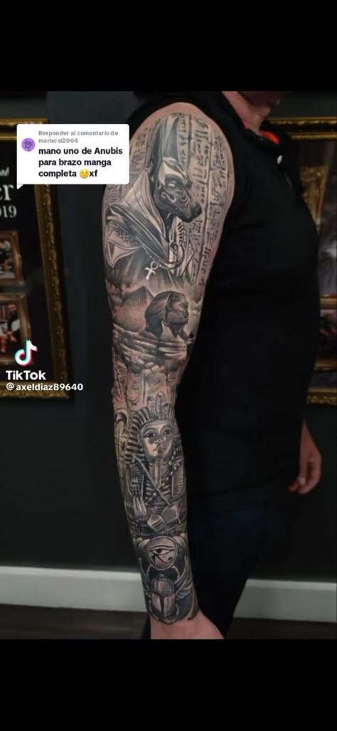 Mens Egyptian Tattoo Sleeve, Tattoo Sleeve Egyptian, Leg Tattoo Egyptian, Arabic Sleeve Tattoo Men, Egypt Leg Sleeve, Egyptian Mythology Tattoo Sleeve, Realistic Egyptian Tattoo Design, Egyptian Arm Tattoo, Egyptian Theme Tattoo