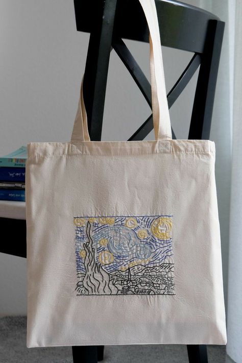 It’s available on my website Tote Bag Design Ideas, Handpainted Tote Bags, Graphic Tote Bag, Tods Bag, Sac Diy, Design Tote Bag, Painted Tote, Embroidered Tote Bag, Diy Embroidery Patterns