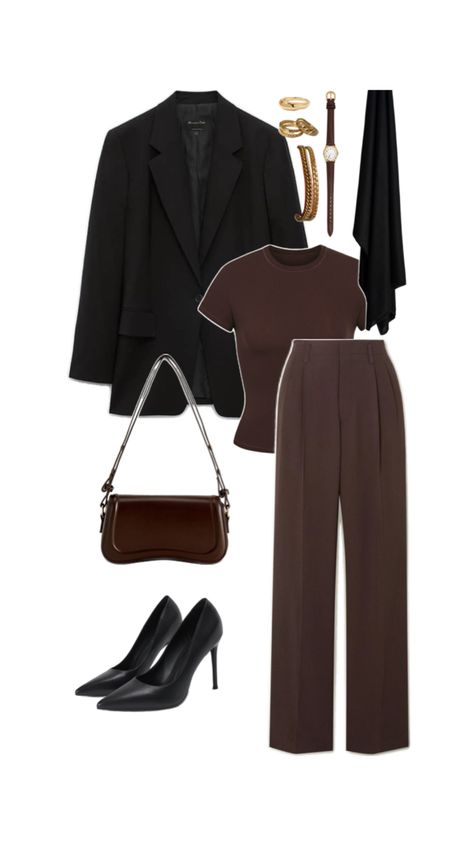 #fall #autumn #outfit #falloutfit #outfitinspo #wardrobe #hijabi #inspiration #colorcombinations #modest #modestfit #modestoutfits #fallmodest Brown Color Combinations, Brown Pants Outfit, Classy Business Outfits, Stile Hijab, Cute Work Outfits, Muslim Outfits Casual, Professional Outfits Women, Business Casual Outfits For Work, Outfit Hijab