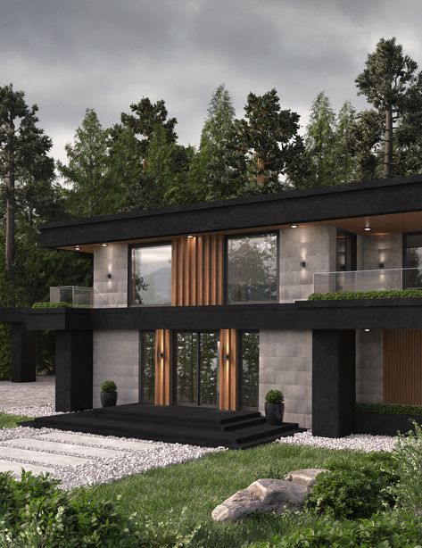 Modern House Dark Exterior, House Design Trends, Contemporary House Exterior, Modern House Facades, Modern Exterior House Designs, Unique House Design, House Outside Design, Village House Design, Unique Houses