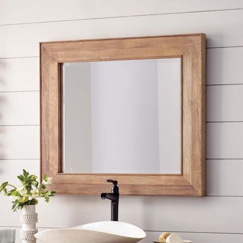 Wood Framed Bathroom Mirrors, Reclaimed Wood Mirror, Wood Framed Mirror, Bathroom Tile Designs, Reclaimed Oak, Wood Wall Mirror, Oak Barrel, Tile Designs, Framed Mirror