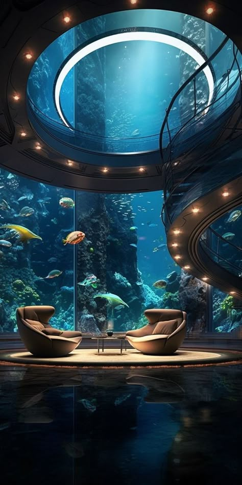 Ocean Architecture, Futuristic Spaceship, Underwater Room, Space House, Underwater House, Amazing Aquariums, Relaxing Environment, Underwater City, Fantasy Rooms