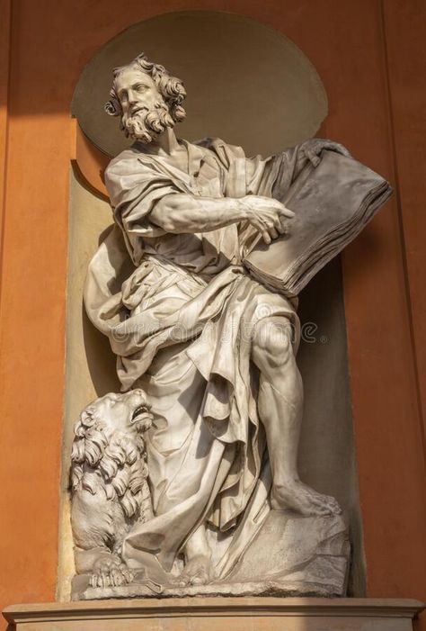 Saint Mark The Evangelist, Baroque Statue, St Mark The Evangelist, Mark The Evangelist, Baroque Sculpture, Historical Sculptures, Sculpture Fountain, Saint Statues, Ancient Greek Sculpture