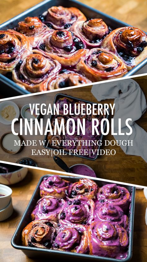 Blackberry Cinnamon Rolls, Cinnamon Rolls Vegan, Blueberry Cinnamon Rolls, Vegan Bakes, Blueberry Frosting, Rolls Homemade, Blackberry Recipes, Vegan Cinnamon Rolls, Vegan Baking Recipes