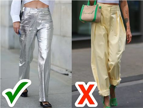 Styles of Pants That Will Be in and Out in 2024 + Photos Styles Of Pants, Metallic Pants, Lace Pants, Pant Trends, Winter Pants, Denim Trends, Pleated Pants, Performance Outfit, Women's Wardrobe