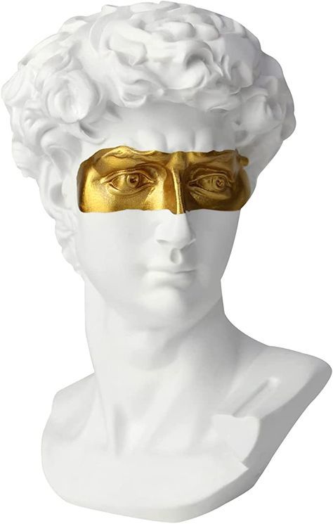 Painted Statues, Office Bookshelf Decor, Sculpture David, Bust Art, Michelangelo David, David Bust, Social Media Images Design, Statue Of David, David Statue