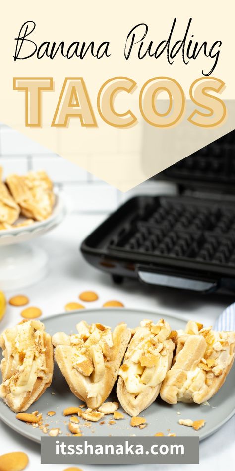 Banana Pudding Tacos, Waffle Taco, Taco Ingredients, Taco Stuffed Shells, Marshmallow Fluff, Vanilla Wafers, Oven Recipes, Banana Recipes, Taco Recipes