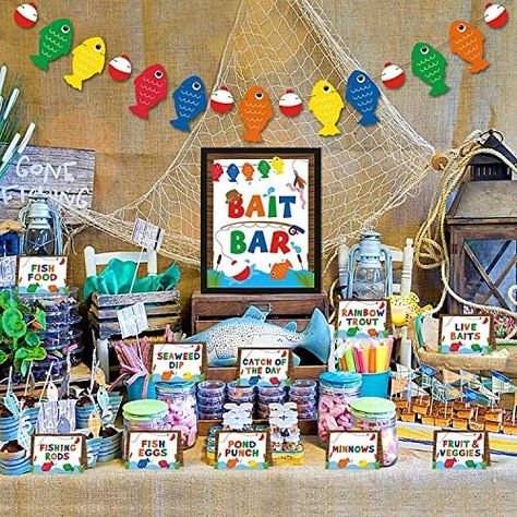 Amazon.com: Gone Fishing Bait Bar Bobber Dessert Food Buffet Decoration-Fishing Banner Food Labels The Big One Dessert Table Birthday Party Favor Ideas Supplies : Home & Kitchen Bait Bar, Dessert Table Birthday Party, Birthday Party Favor Ideas, Fishing Themed Birthday Party, Table Birthday, Dessert Table Birthday, Party Favor Ideas, Fishing Birthday Party, O Fish Ally