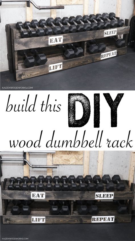 Homemade Dumbbell Rack, Modern Garage Gym, Diy Dumbbell Rack, Garage Gym Ideas Layout, Diy Dumbbell, Garage Gym Flooring, Calisthenics Gym, Home Made Gym, Home Gym Basement