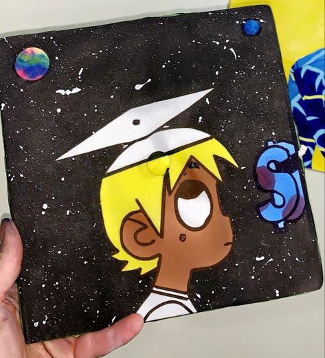 Eternal atake Inspired graduation Cap. I designed and airbrushed this. Hope this imspires others Nicki Minaj Graduation Cap Ideas, Graduation Cap Designs Album Covers, Tyler The Creator Graduation Cap, Album Cover Graduation Cap, Lil Uzi Vert Album Cover, Eternal Atake, Caps Ideas, Senior Crowns, College Graduation Cap Decoration