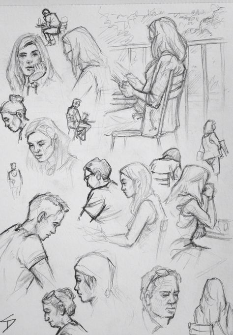 Human Study Sketches, Basic Human Figure Drawing Sketch, Drawing People In Public, Cafe Sketch Drawing, Live Human Sketches, Life Sketches People, Quick People Sketches, Quick Face Sketch, Live Sketching Human Figures