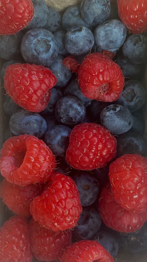 Raspberries and Blueberries Blueberries And Raspberries, Food L, Rustic Bowls, Blackberry, Natural Light, Street Food, Cranberry, Raspberry, Bowl