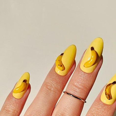 𝗦𝗵𝗲𝗹𝗯𝘀 ☆ on Instagram: "which do you prefer, the 1st or 2nd ver? 🍌☺️  highly inspired by @66wind99 & as requested from the wonderful @nailartbysig & @sunbeamnails 💖  Ft. @gelcare.official Sunny-Side Up, French Alps, Jelly Brown, Top Coat  @amazonca White 3D gel  #3dnails #banananails #3dbanana #spring #texturednails #pressons #yellownails #bananas #pinterestnails #3dnailart #sodaonmylips #avantgarde #summernails #torontonails #nailinspo #gelpolish #inbeautmag #nailstagram #springnails #maximalist #gelnails #fruitnails #2024nails #ongles #uñas #extra #aesthetic   3d banana nail art. Maximalist nails. Summer fun nails. Press on nails. 3d fruit nails. 3d textured nails. Mini banana. Summer nails. Spring nails. Aesthetic. Nails. Yellows. Trendy nails for 2024. Nail art for spring forma Summer Fun Nails, Banana Nails, Spring Nails Aesthetic, Nail Art For Spring, Maximalist Nails, Press On Nails Design, Textured Nails, Beginner Nail Designs, Fruit Nail Art