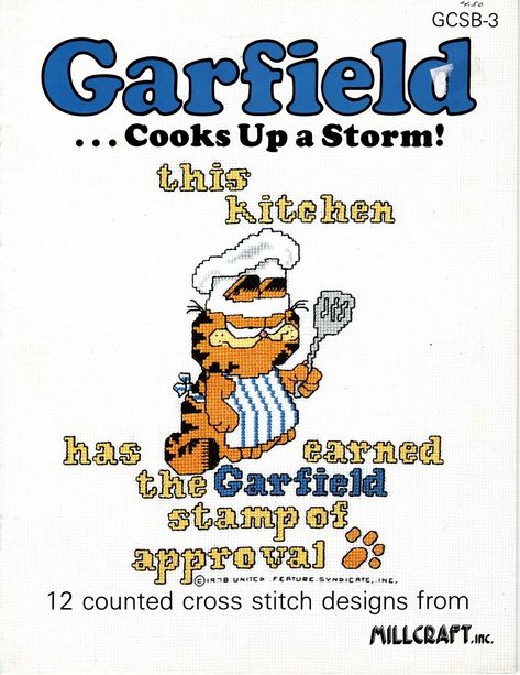 Garfield+..Cooks+Up+a+Storm!+Cross+Stitch+Pattern+-+Millcraft+Inc+GCSB-3 Garfield Cross Stitch, Ed Design, Garfield And Odie, Cook Up A Storm, Cross Stitch Books, Cross Stitch Supplies, Embroidery Cross Stitch, Needlework Patterns, Embroidery Cross