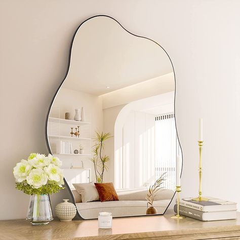 HARRITPURE Irregular Bathroom Mirror 26"x38" Black Modern Wall Mirror Wood Framed Asymmetrical Decorative Mirrors for Bedroom Living Room Entryway #ad Asymmetrical Bathroom, Mirrors For Bedroom, Wall Mirror Wood, Luxury Mirror, Decorative Mirrors, Modern Wall Mirror, House Details, Unique Mirrors, Wood Framed Mirror