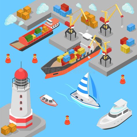 Nautical transport cargo shipping port flat 3d isometric vector vector illustration Marine Transportation, Airport Theme, Yacht Concept, Concept Web, Container Ship, 3d Isometric, Infographic Poster, Isometric Design, Cargo Shipping