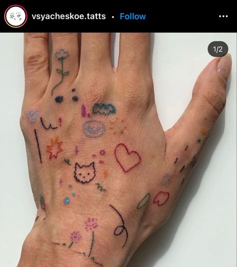 Hand Palm Tattoos, Cute Hand Tattoos, Pretty Hand Tattoos, Palm Tattoos, Handpoke Tattoo, Doodle Tattoo, Cute Tiny Tattoos, Small Hand Tattoos, Cartoon Tattoos