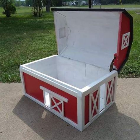 Farmhouse Toy Box Diy, Tractor Toy Box Diy, Toy Box Painting Ideas, Diy Wooden Toy Box Ideas, Wooden Toy Box Plans, Diy Toy Box Ideas, Toybox Ideas, Toy Box Diy, Toy Box Ideas