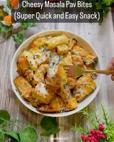 Vandana Garg on Instagram: "4 types of Cheesy snacks recipe.. 1. Cheesy Masala Pav Bites Ingredients: * 4 Pavs, diced * 1 tbsp cooking oil * ½ tsp cumin seeds * Pinch of asafetida * 1 inch ginger, chopped * 1 green chili, chopped * ¼ cup onion, chopped * ¼ cup tomato, chopped * ¼ cup bell pepper, chopped * ¼ cup carrot, chopped * ¼ cup corn, boiled * Salt to taste * ½ tsp coriander powder * ¼ tsp red chili powder * ¼ tsp turmeric powder * 1 tsp pav bhaji masala * 2 tbsp Cilantro, chopped * ½ cup Shredded cheese 2. Avocado Cheese Sandwich..🥪 INGREDIENTS * 1 large avocado, mashed * 2 tbsp onions, chopped * 2 tbsp tomatoes, chopped * 1 tbsp cilantro, chopped * Salt and pepper, to taste * 2 tbsp butter, softened * 4 slices bread * 4 tbsp mozzarella cheese, grated 3. Veggie pizz Cheesy Snack Recipes, Cheesy Snacks, Masala Pav, Pav Recipe, Cheesy Snack, Pav Bhaji Masala, Fast Cooking, Sandwich Ingredients, Pav Bhaji