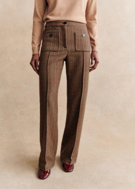 Dan Trousers - Multicoloured houndstooth - Wool - Sézane Ralph Lauren Womens Clothing, Mustard Yellow Sweater, Winter Fashion Inspiration, Wardrobe Revamp, Tan Trousers, Period Pieces, Style Inspiration Winter, Denim T Shirt, Clothing Wishlist