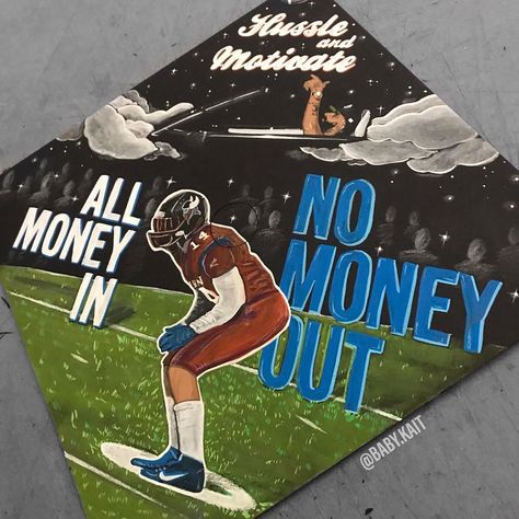 Nipsey Hustle And football inspired graduation cap topper By @baby.kait Football Grad Cap Ideas, Nipsey Hussle Graduation Cap, Football Graduation Cap Ideas, Hip Hop Graduation Cap, Cap Decoration Graduation Boys, Male Graduation Cap Ideas, Men Graduation Cap, Graduation Cap Designs For Guys, Custom Graduation Caps