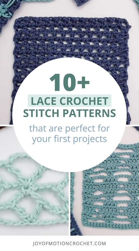 Learn lace crochet stitch patterns with these 10+ lace crochet tutorials by Joy of Motion Crochet. There are a variety of open lace crochet stitches that can be used to create beautiful and intricate lacy designs. Whether you have experience with crocheting lace or not, these 10+ lace crochet stitch patterns will provide inspiration for your next project. Get started here! Open Crochet Stitches Free, Crochet Lacy Stitches, Fine Crochet Patterns, Lacy Crochet Stitches Free, Crochet Lace Stitches Free, Easy Lace Crochet Stitches, Lace Crochet Pattern Free, Crochet Lace Pattern Free, Lace Weight Crochet