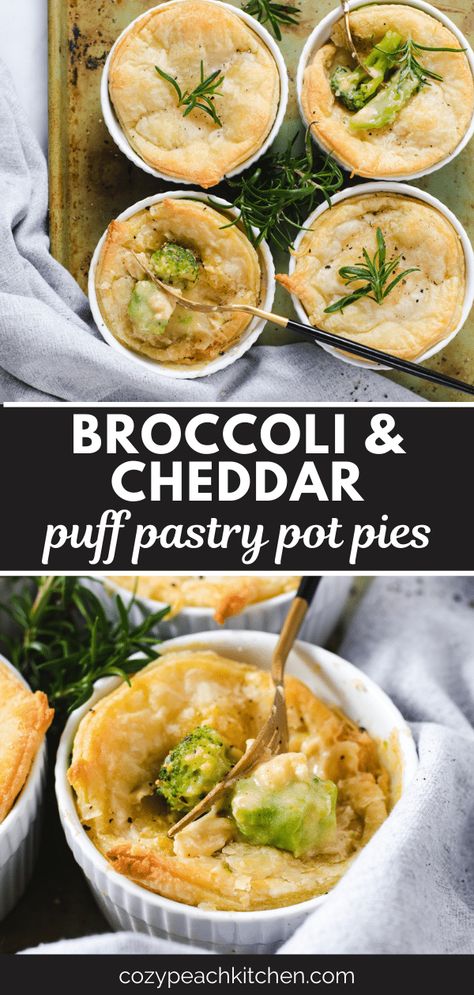 Cheddar Puff Pastry, Pot Pies With Puff Pastry, Vegan Main Dish, Homemade Pot Pie, Vegetarian Main Dish, Vegetarian Pot Pie, Vegetable Pot Pies, Peach Kitchen, Homemade Pie Crust