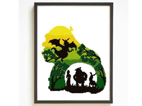 Shrek Silhouette, Cross Stitch Pattern Easy, Modele Pixel Art, Nursery Cross Stitch, Disney Cross Stitch Patterns, Embroidery Tips, Perler Bead Templates, Completed Cross Stitch, Disney Cross Stitch