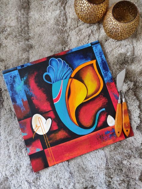 Series Painting Canvases, Ganesha Abstract Painting, Abstract Ganesha, Wow Painting, Ganesh Art Paintings, Modern Art Canvas, Modern Art Canvas Painting, Pop Art Animals, Buddha Art Painting